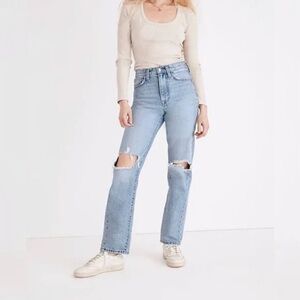 Madewell The Perfect Vintage Straight Jean Womens 27 Knee Rip Danby Wash ND515